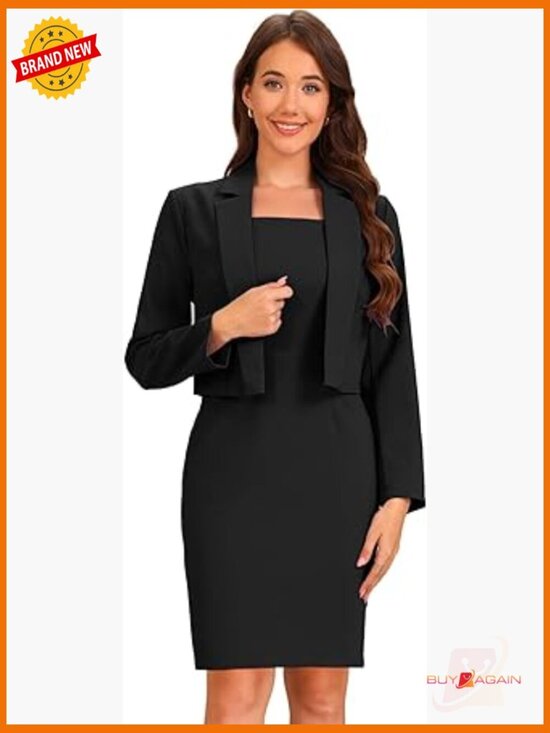 Dresses & Skirts - Women's Business Blazer Dress Suit Set - 2 Piece Work Office Outfit Long Sleeve